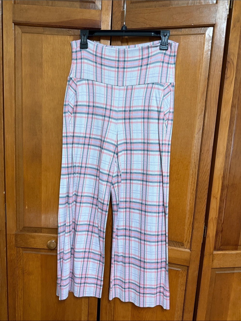 CAbi Pastel Plaid Knit wide leg pants in Pink, Lavender & Teal